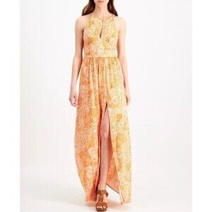 MICHAEL MICHAEL KORS Printed Keyhole Maxi Dress Size‎ M Orange/White Side zipper